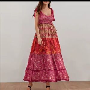 Bohemian Floral Maxi Dress Red and Brown Large